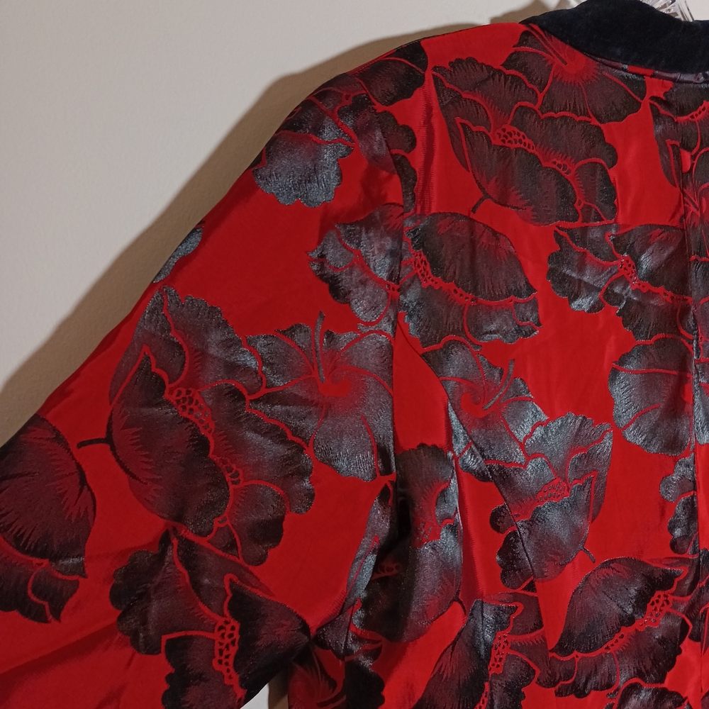 Newport News Vintage Floral Red and Black Women's Blazer Smoking Jacket Size XL - Picture 7 of 8